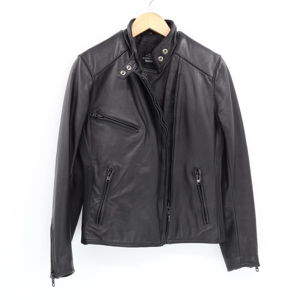 Vintage Sz 34 Hein Gericke Harley Davidson Black Leather Motorcycle Jacket